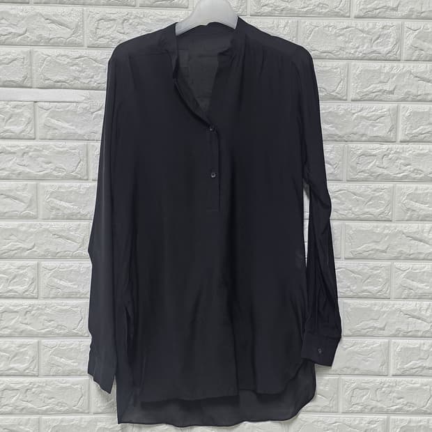 택포) M 한섬 시스루 블랙 블라우스 