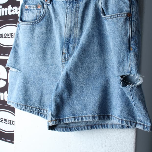 W(XL) 자라 반바지 팬츠 데님 찢청 연블루 숏-P10491