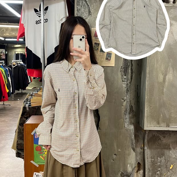 폴로 랄프로렌 체크 셔츠 아이보리 M #csz1288