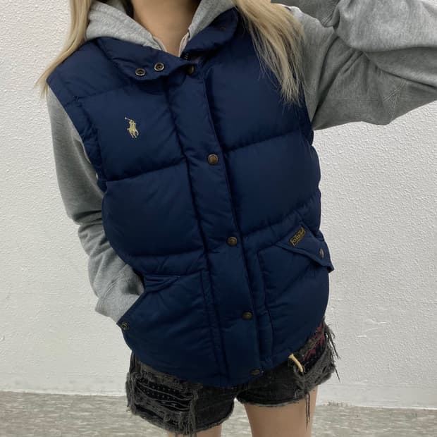 폴로 랄프로렌 베이지포니 네이비 패딩 조끼 XS