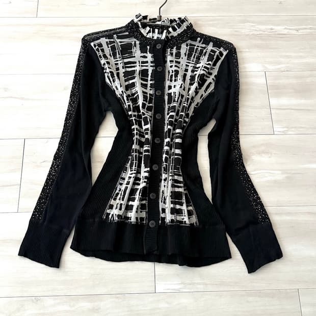 Black Graphic Knit mesh zip-up