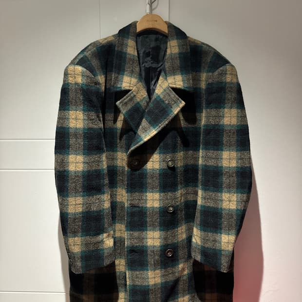 빈티지 체크더블코트