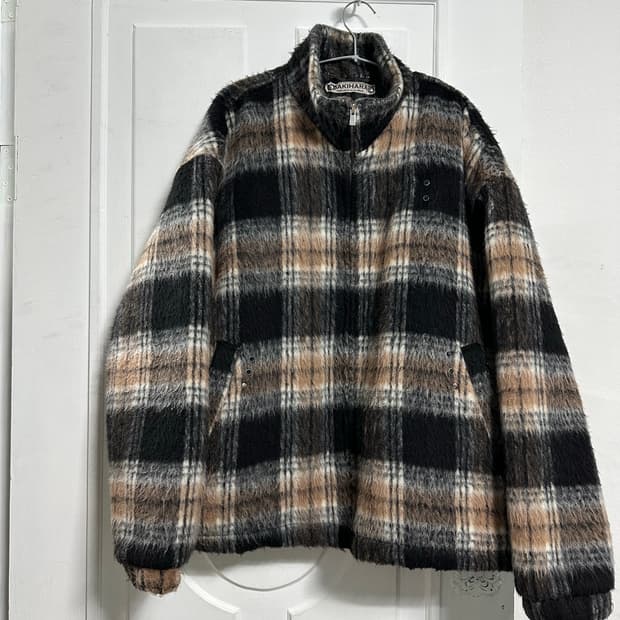 가키하라 모헤어 비즈 체크 패딩자켓