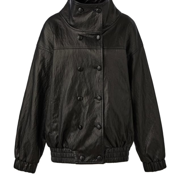 솔티페블 더블 버튼 레더 점퍼_이시안 착용