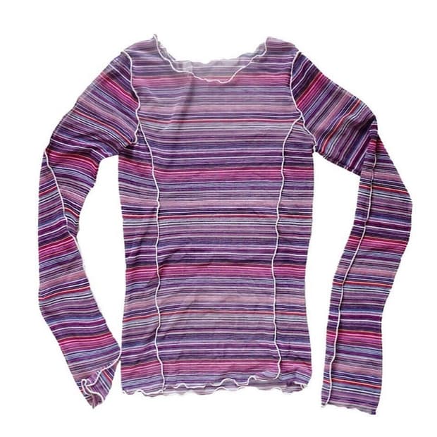 Aeeau 스트라이프 시스루 탑 롱슬리브 긴팔