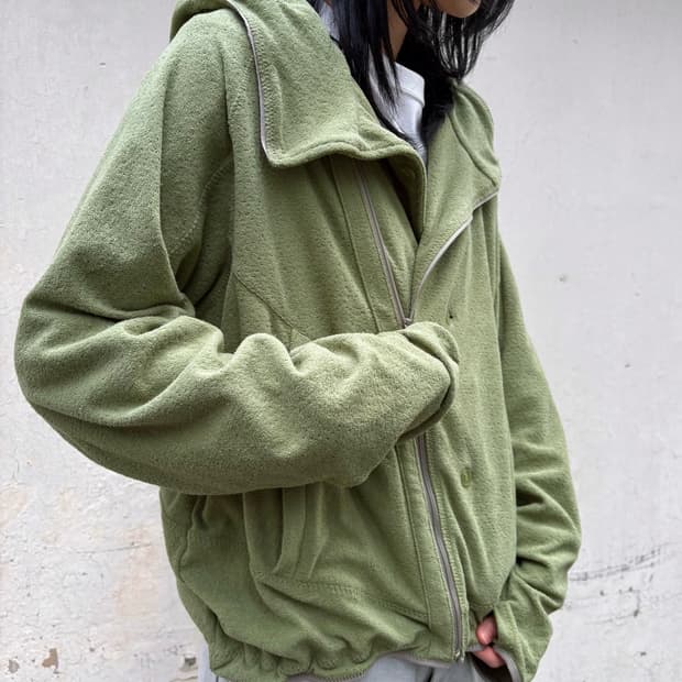 산산기어 플리스 버튼 자켓 그린