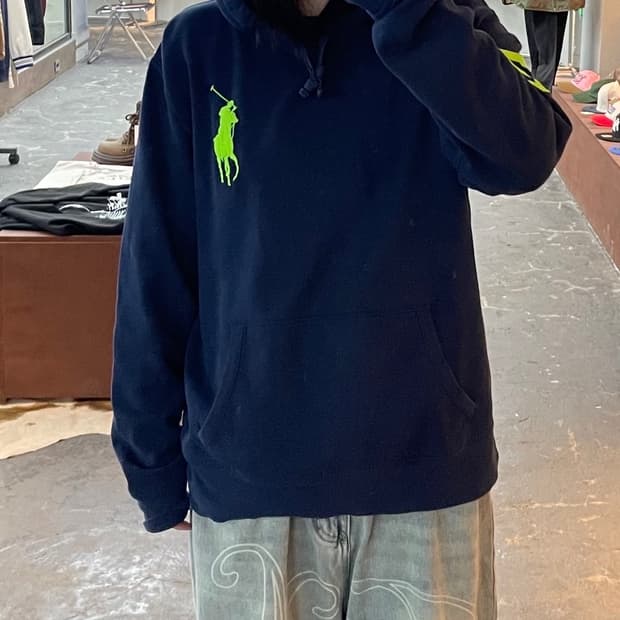 폴로랄프로렌 형광 빅포니로고 네이비 후드티 H1720