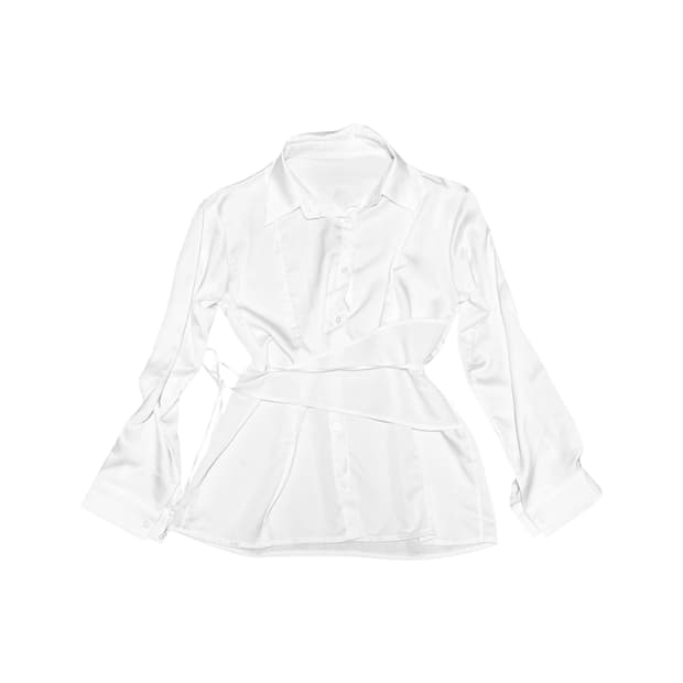 satin String Detail Wrap Shirt_White