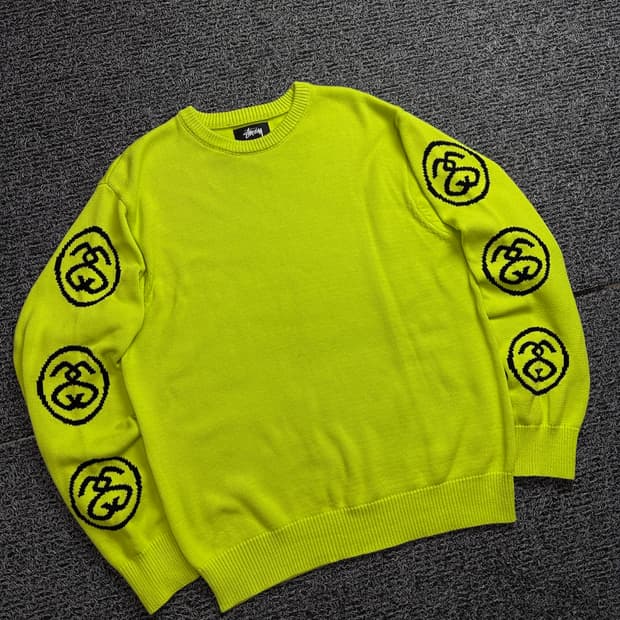 스투시 SS링크 사이드로고 크루넥 스웨터 라임 2117
