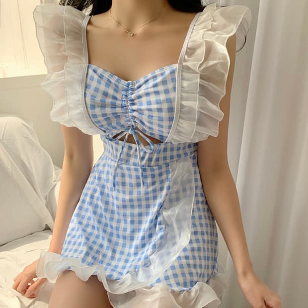 레이스 스카이블루 비키니 수영복