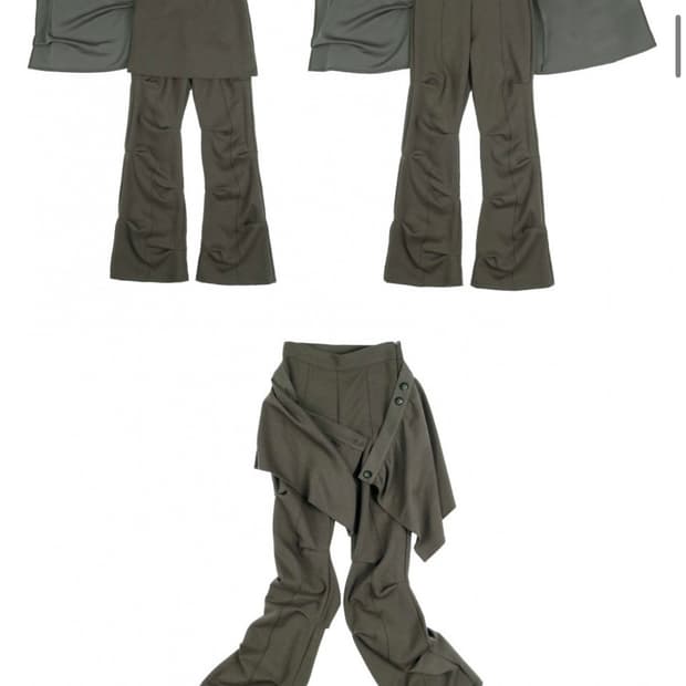오호스 카키 팬츠Wrap over Tuck Pants