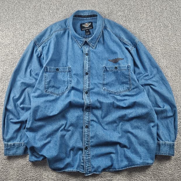 할리데이비슨 스펠아웃 레터링 로고 포켓 데님 셔츠 (5XL)/ 10832