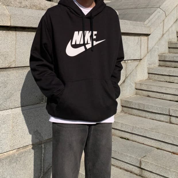 나이키 블랙 스우시 후드티