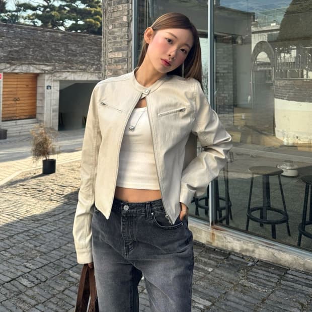 le faux leather biker jaket 르 레더 바이커 자켓