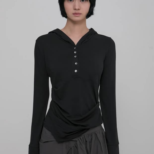 플레어업 Asymmetrical Draped Hoodie black