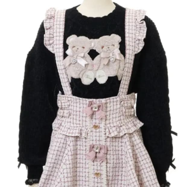 리즈리사 핑크 트위드 리본 하트 서스펜더 양산형