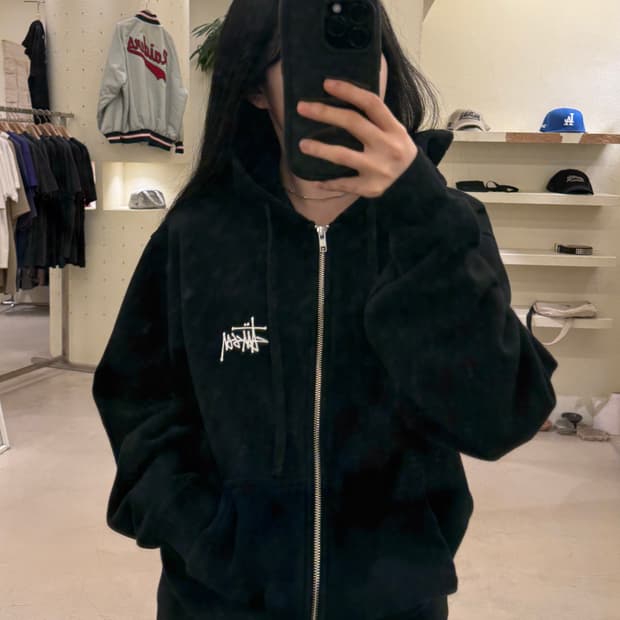 스투시 베이직 빅로고 블랙 후드 집업  U7