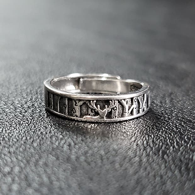 Shinrok 실버 남자 엔틱 빈티지 명품 고대 숲 사슴 반지