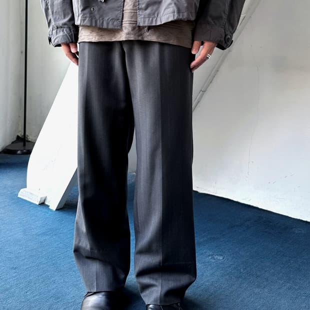 1 pleats patterned wool trousers