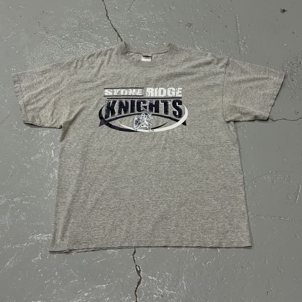USA STONE RIDGE KNIGHTS 빈티지 그레이 반팔 티셔츠