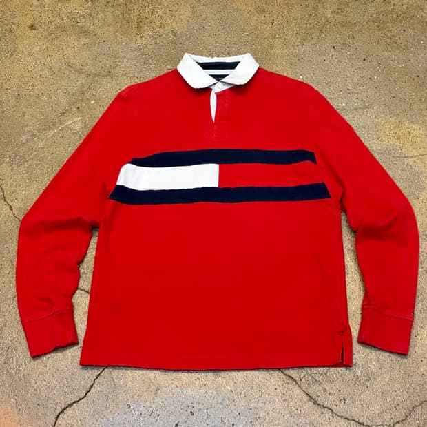 레어 00s 미국 빈티지 타미힐피거 헤비코튼 럭비티 카라티
