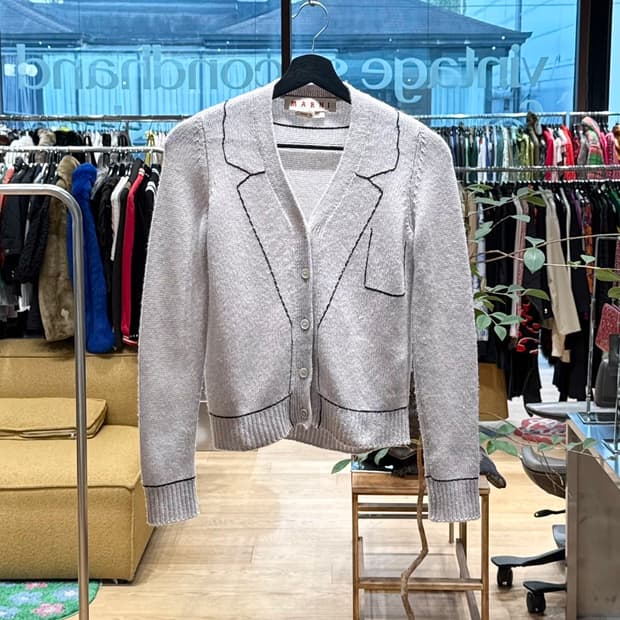 마르니 핑크 베이지 스티치 캐시미어 가디건 