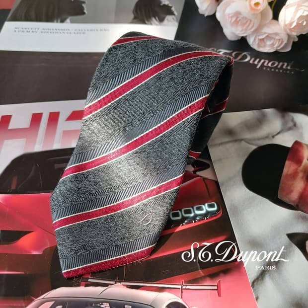 에스.티. 듀퐁 넥타이 그레이 스트라이프 8cm A+등급 A19830
