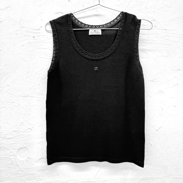 courreges 레이스 니트 슬리브리스