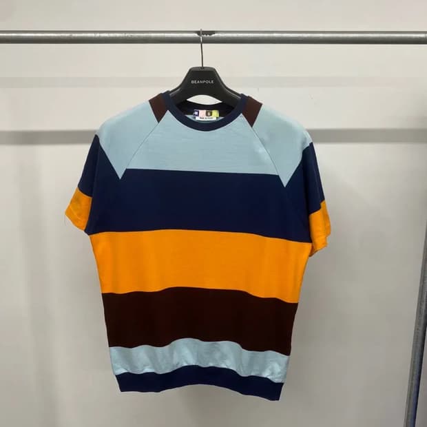 (L) MSGM 코튼 컬러 블록 스트라이프 반팔 티셔츠 숏슬리브