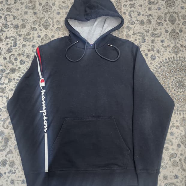 champion 챔피온 블랙 로고 라인 후드티 XL