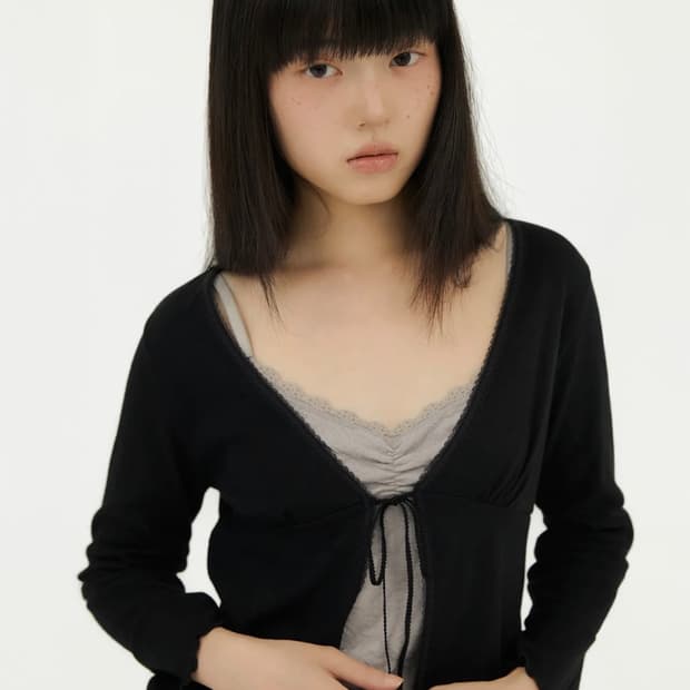 RIBBON GLITTER LACE CARDIGAN BLACK