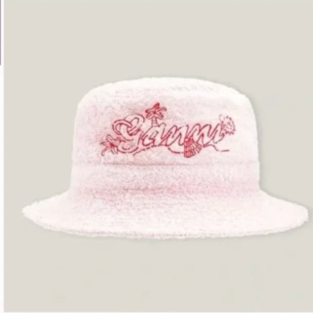 M/L) 가니 GANNI 로고 자수 테리 버킷햇 핑크