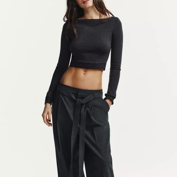 zara 자라 소프트 크롭 니트 탑 콜그레이 차콜