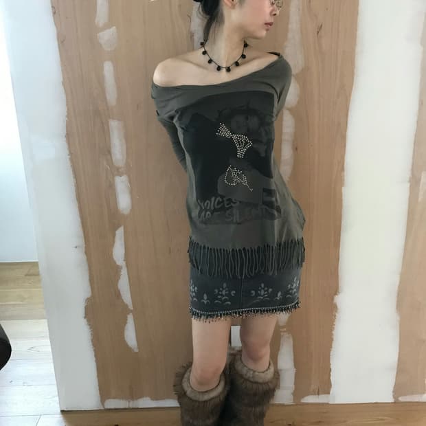 vintage beaded pattern skirt (29inch)