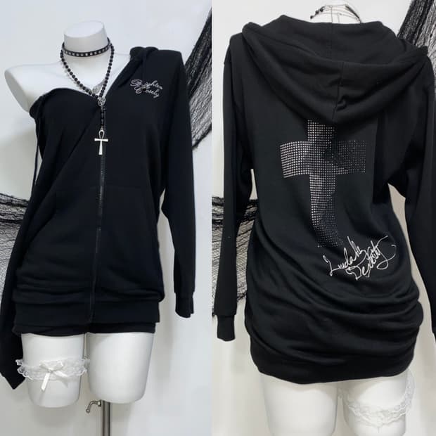 ꒰ঌ GALYGE 십자가 큐빅 후드집업 ໒꒱