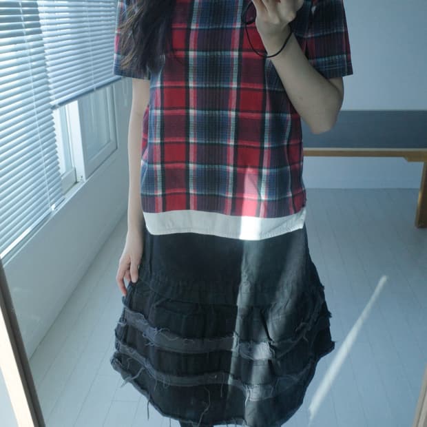 꼼데가르송 옴므 체크 티셔츠