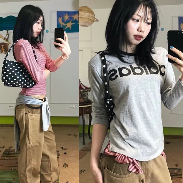 캐주얼하게 풀어낸 빈티지 무드에 귀여운 도트백 까지𓂃˖₊