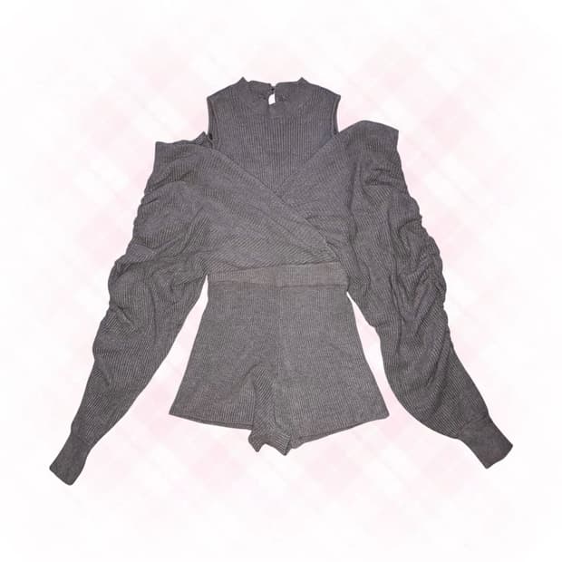 일브 오네갸루 히메갸루 셔링 니트 탑 오프숄더 