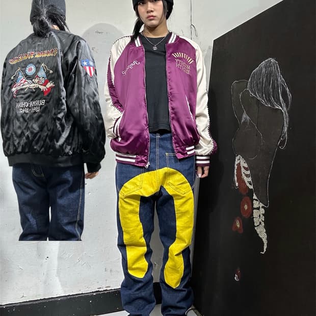 일본빈티지 Snihers 양면 리버시블 자수 스카잔 XXLㅇ