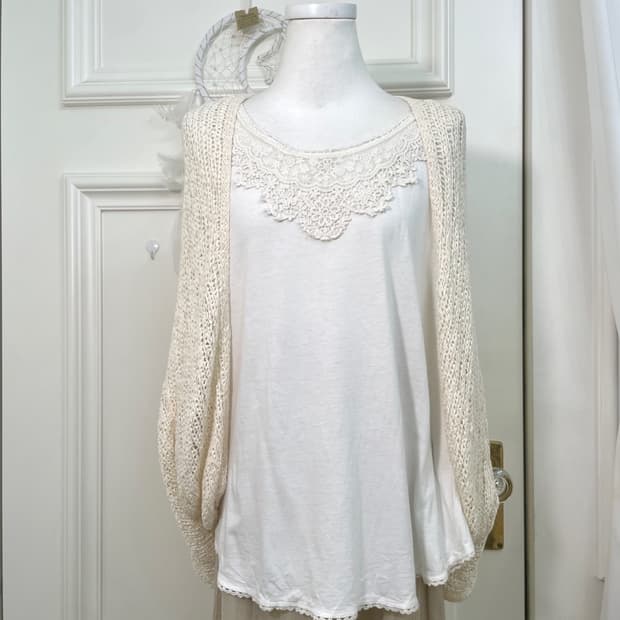ivory crochet open cardigan&EARTH white 
