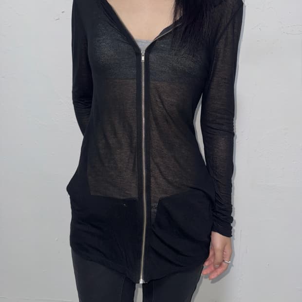 See-through silhouette hood zip-up 
