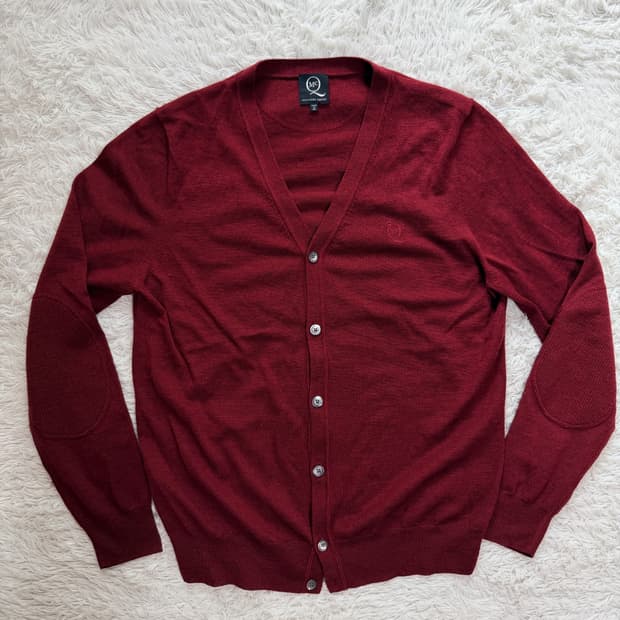 [McQ Alexander McQueen] 엘보 패치 울 가디건 - 버건