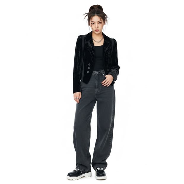 Obzee 오브제 블랙 벨벳 크롭 자켓 1 (페미닌)