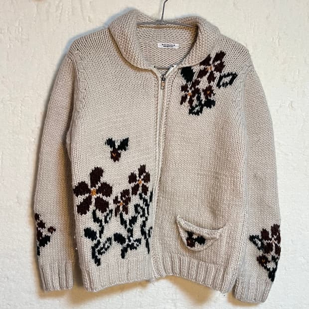 빈티지 자수 니트 집업 스웨터 