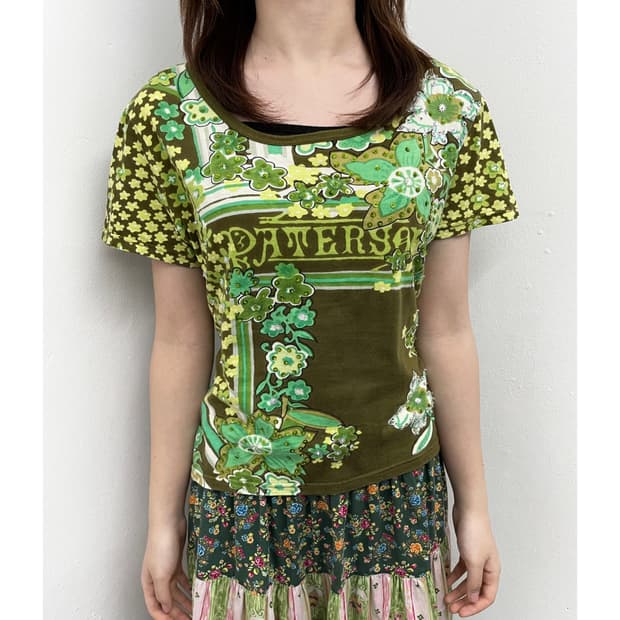 y2k 플라워 에스닉 비즈 탑