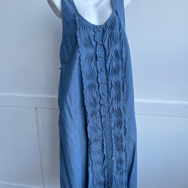 프릴 주름 데님 롱 원피스