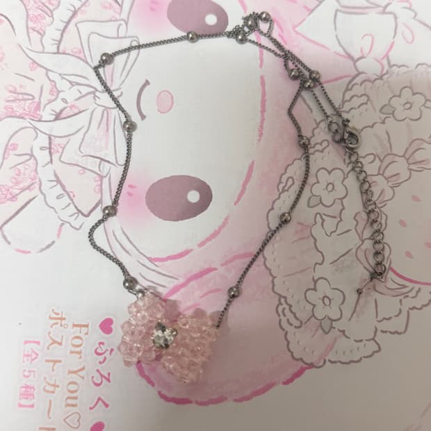 스윙셋 swingset 핑크 리본 비즈 목걸이