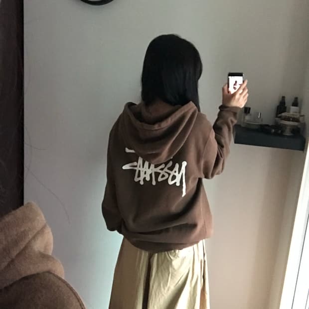 스투시 스탁 로고 브라운 후드집업