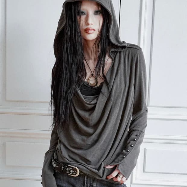 Mili Drape Cowl Hoodie (ASH KHAKI)