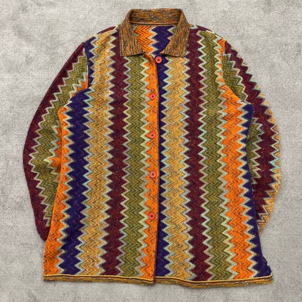 100 빈티지 멀티컬러 울 패턴 니트 가디건